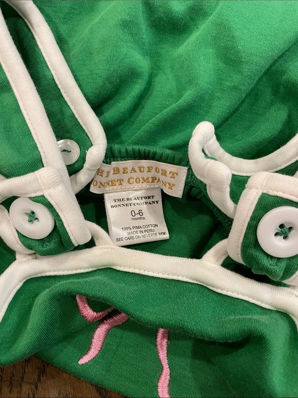 Green Kids Romper with Pink Bow Design